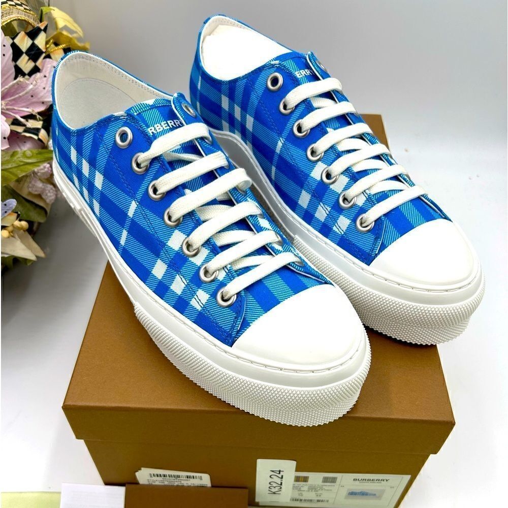 Men’s Burberry Jack vivid blue check sneakers size 44 made in Italy